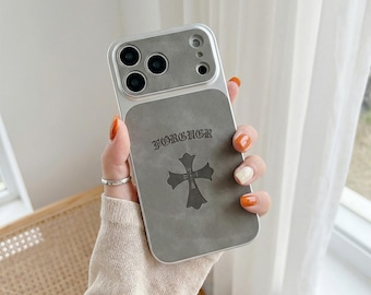 Funda para iPhone con cruz gótica / Cromo plateado esmerilado, estilo Cathedral Punk
