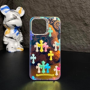 Gothic Cross Y2K iPhone Case | Grunge Punk Shockproof Phone Cover, Holographic Design, Luxury Streetwear Aesthetic, Trendy Gift