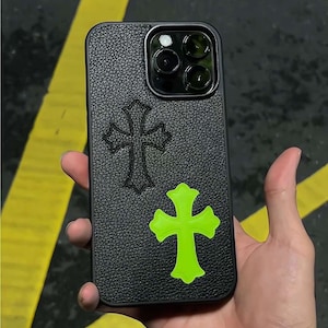 Coque iPhone en cuir croix gothique Y2K | Coque de téléphone antichoc grunge gothique, étui de protection pour iPhone 11, 12, 13, 14, 15, 16 Plus