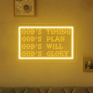 God&#39;s Plan Will Timing Glory neon Sign, Religious Wall Sign,Christian Theme Neon, Christian Wall Art,God Gifts, God Bible Verse Wall Decor