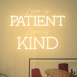 Love is Patient Love is Kind Neon Sign, Christian Wedding Gift, Bible Verse Wall Art, Farmhouse Decor, 1 Corinthians 13 Scripture Gift