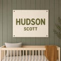 Personalized Baby Name flag,Hand Embroidered Canvas Pennant,Nursery decor name sign,Custom name banner,boho nursery decor,Baby shower Gift product logo