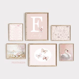 Girl Nursery Wall Art, Printable Set of 6 Pink Prints for Girl Room Decor, Vintage Christian Floral  Nursery Art, Bible Verse Psalm Poster