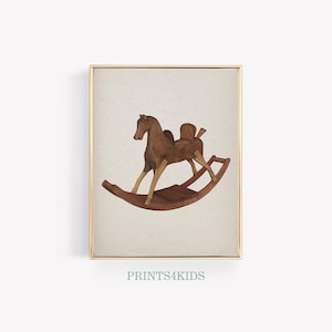 Vintage Rocking Horse Print, Printable Vintage Nursery Wall Art, Antique Gender Neutral Room Art, Farmhouse Art, Vintage Kids Room Decor