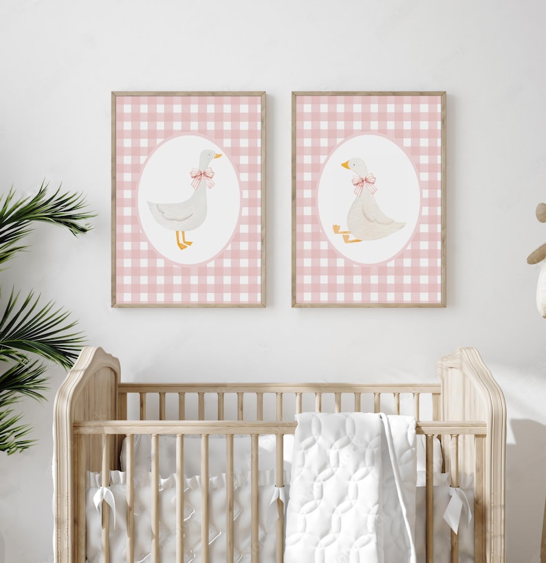 Goose Nursery Prints, Set of 2 Nursery PRINTABLE Art, Goose Bow Wall ...
