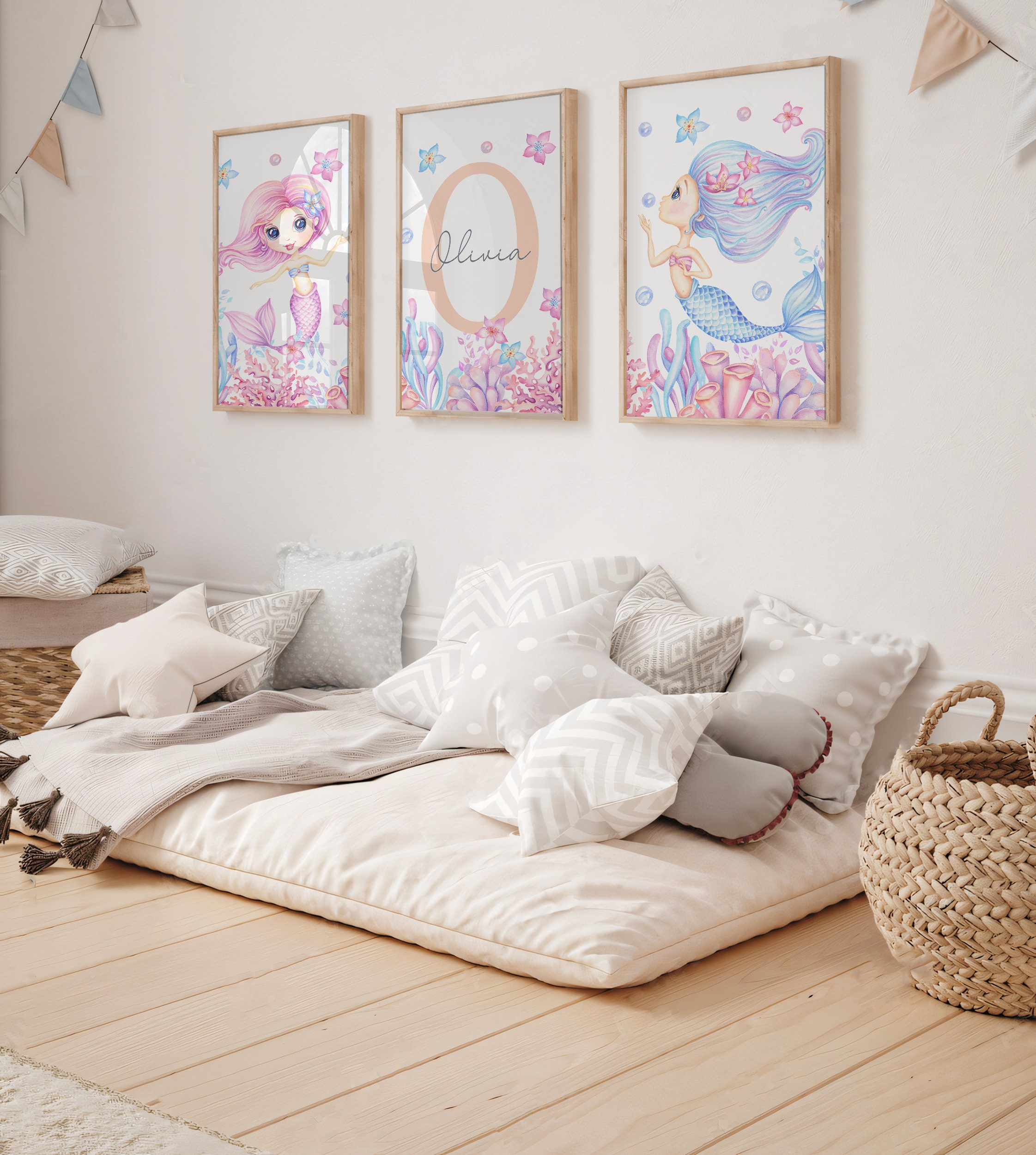 Mermaids Girl Nursery Custom Name Prints, Ocean Girl Room Personalized ...