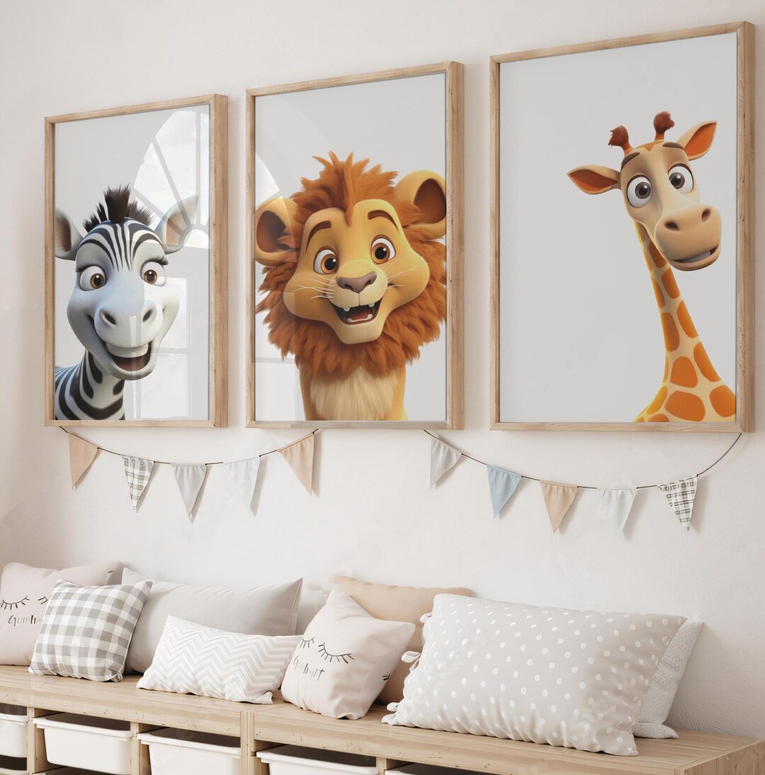 Safari Nursery Prints, Printable Safari Nursery Funny 3 Pieces Wall Art ...