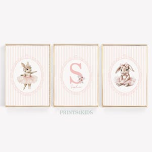 Stampe per cameretta a forma di coniglietto, stampe vintage personalizzate, stampe da parete con conigli per la cameretta delle bambine, stampe con ballerine, stampe da parete con targhe personalizzate con nome