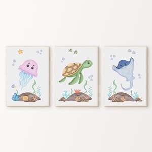 Unter dem Meer 3er-Set Prints, Meerestiere, Meerestiere, Druck für Kinder, Kinderposter, Kinderzimmer, Kinderposter, Spielzimmer, Dekoration, DIGITAL DOWNLOAD