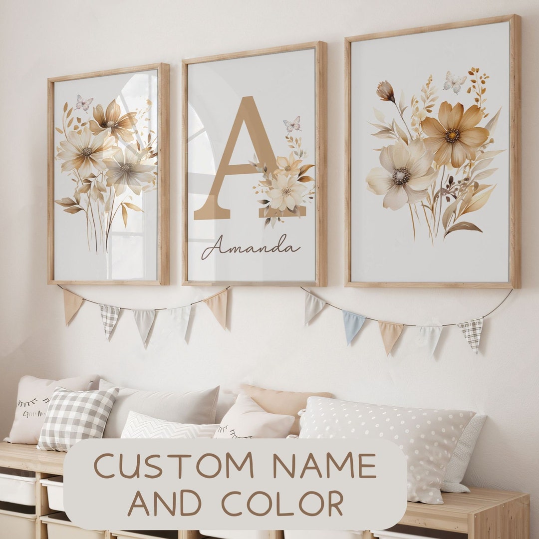 Wildflower Set of 3 Nursery Prints, Printable Custom Floral Room Wall ...