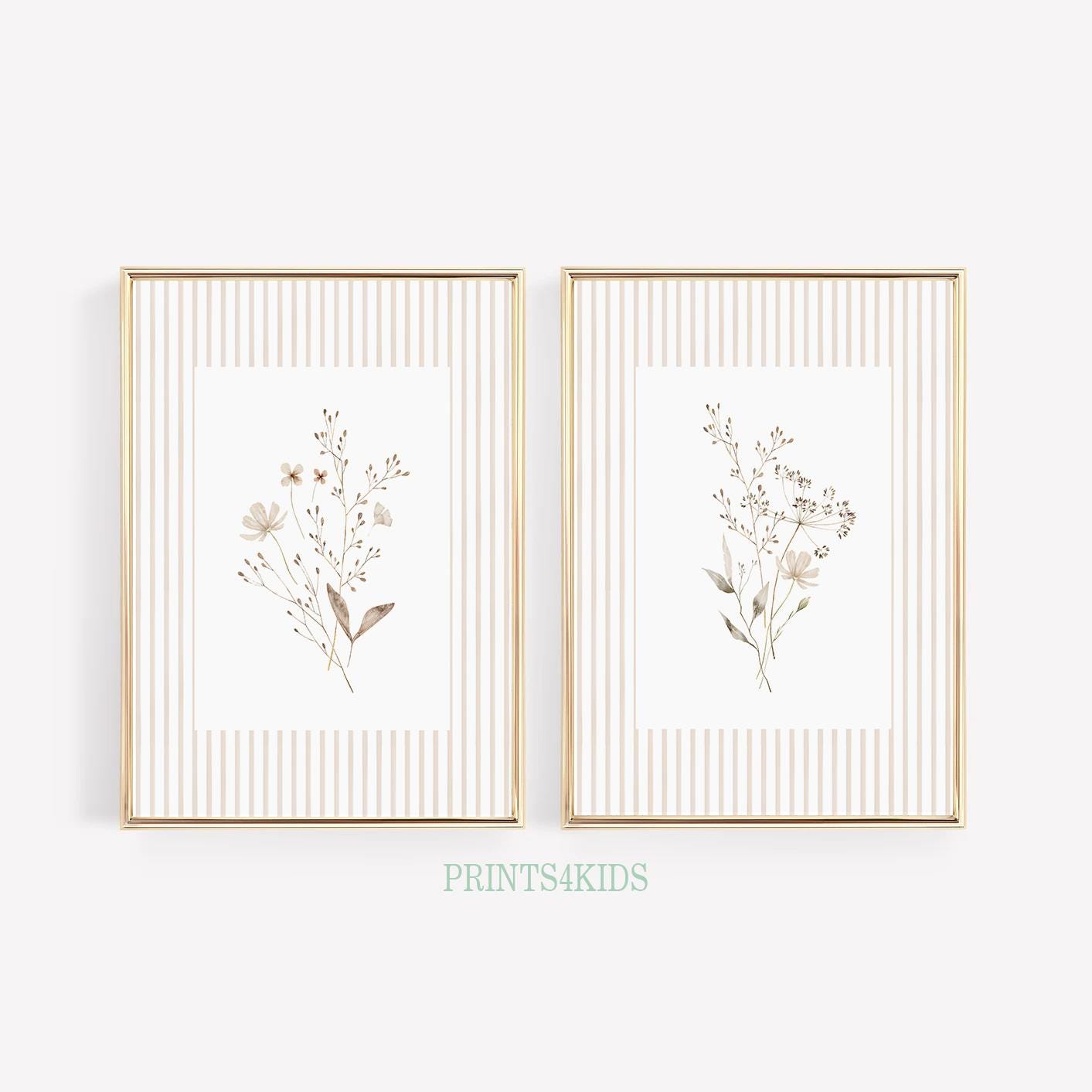 Neutral Wildflower Wall Art, Soft Tones Botanical Set of 2 Mailed ...