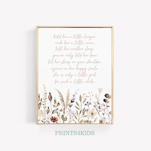 Arte de pared con poemas de flores silvestres para guardería, póster con cita boho para guardería, arte de pared para habitación de niña, decoración de flores silvestres neutras para guardería, letrero floral para habitación de bebé