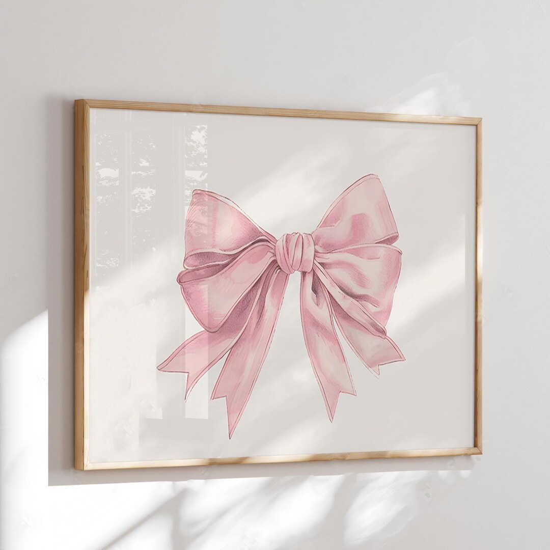 Baby Girl Nursery Wall Art Printable, Pink Bow Nursery Decor, Vintage ...