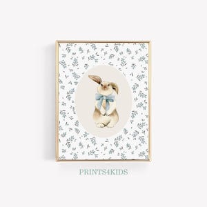 Vintage Bunny Print, Printable Nursery Wall Art, Antique Baby Boy Room Art, Blue Tones Nursery Farmhouse Art, Vintage Nursery Room Decor