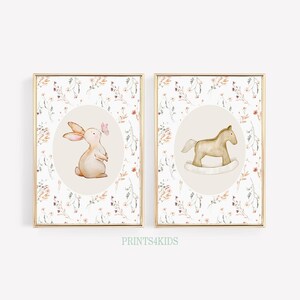 Vintage Floral Nursery Prints, Set of 2 Bunny Nursery Wall Art, Antique ...