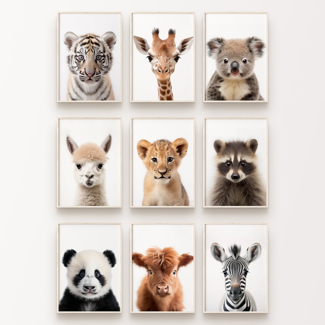Baby Animals Nursery 9 Pieces Wall Art, Printable Cute Animals Bundle ...