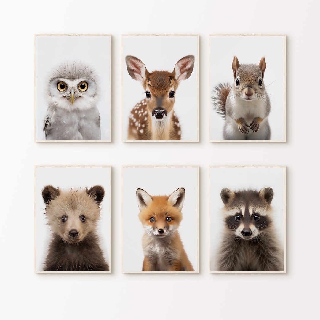 Nursery Woodland Baby Animals Set of 6 Prints, Printable Cute Forest ...