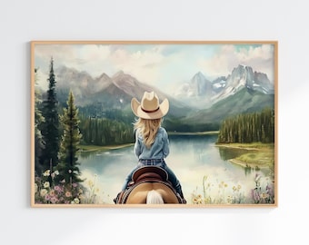 Cowgirl Nursery Print, Baby Girl Western Cowgirl Nursery Decor, Little Girl Horse Riding Nursery Wall Art, Girl's Horse Room Digital Print