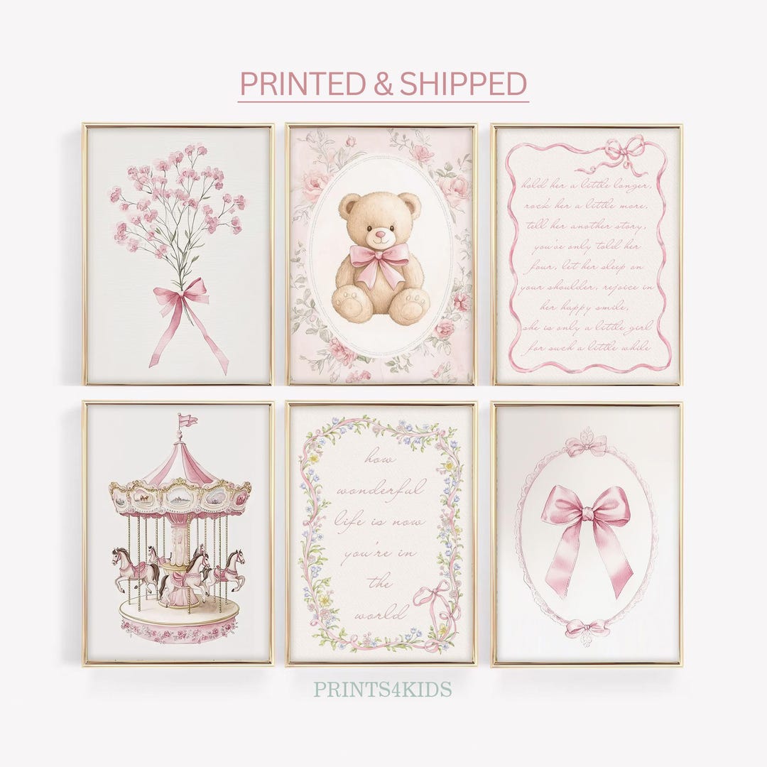 Girl Nursery Wall Art, Set of 6 Pink Prints for Girl Room Decor ...