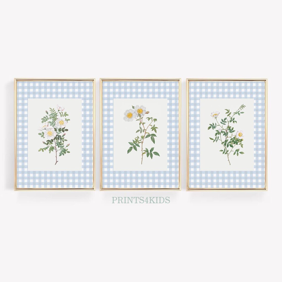 Wildflower Nursery Wall Art, Blue Tones Baby Room Decor, Vintage Floral ...