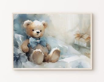 Vintage Teddy Bear Print, Bear Nursery Decor, Teddy Bear Painting, Rustic Nursery Decor, Baby Boy Room Decor, PRINTABLE Nursery Wall Art
