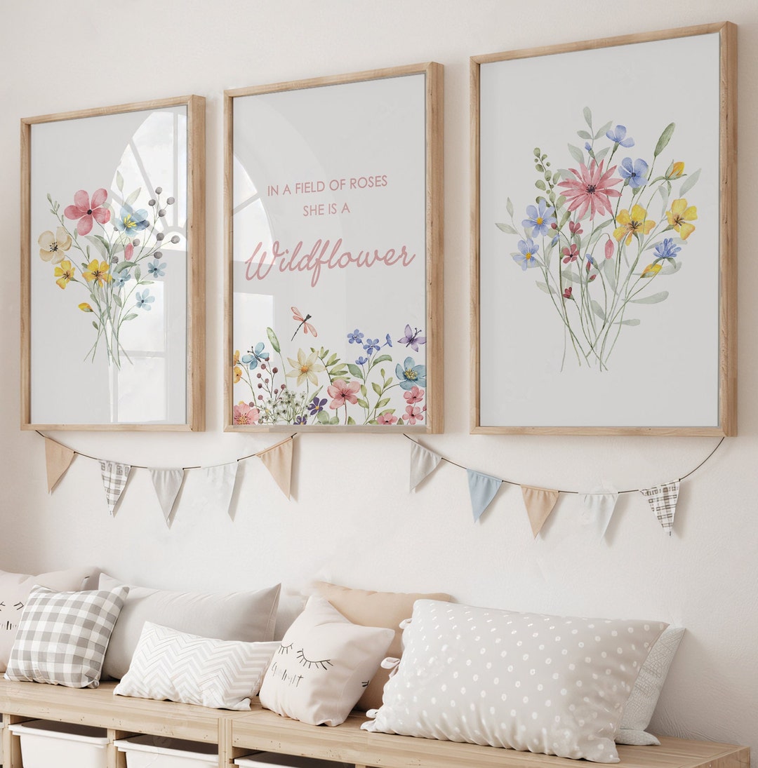 Wildflowers Nursery Prints, Floral Girl Nursery Decor, Boho Flower ...