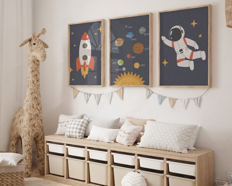 Space Nursery Set of 3 Prints, Printable Space Astronaut Planet Posters ...