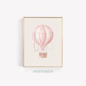 Vintage Hot Air Balloon Print, Printable Nursery Wall Art, Antique Baby Girl Room Art, Pink Tones Nursery Farmhouse Art, Nursery Decor
