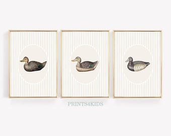 Vintage Duck Wall Art, Wall Prints For Kids Room, Duck Nursery Decor, Gender Neutral Nursery Prints, Beige Farmhouse Nursery Decor