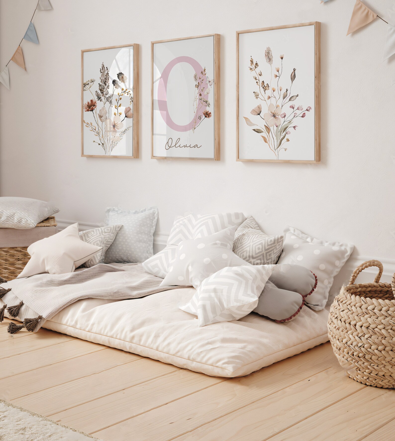 Wildflower Set of 3 Nursery Decor, Printable Custom Floral Room Wall ...