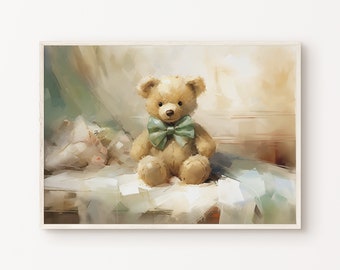 Vintage Teddy Bear Print, Bear Nursery Decor, Teddy Bear Painting, Rustic Nursery Decor, Baby Room Decor Neutral, PRINTABLE Nursery Wall Art