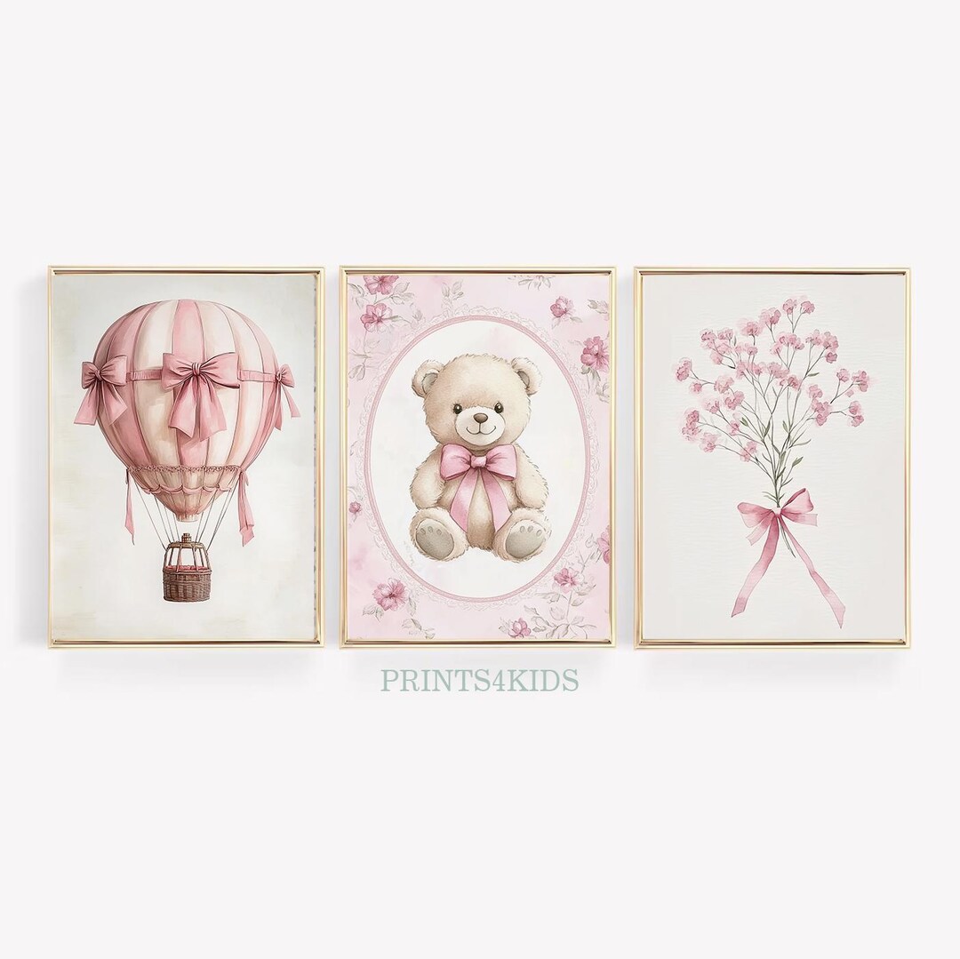 Girl Nursery Wall Art, Printable Vintage Baby Girl Room Set of 3 Print ...