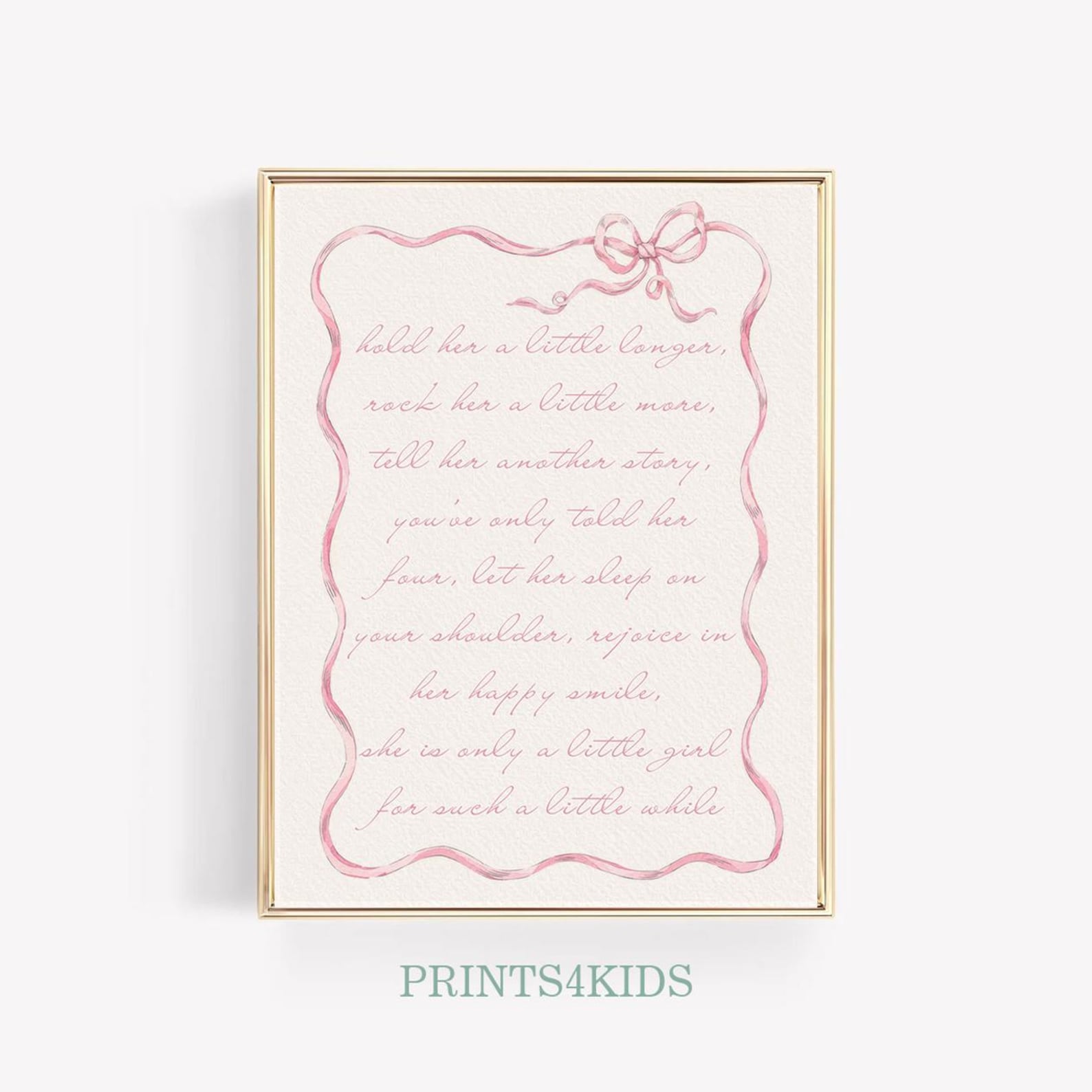 Nursery Poem Wall Art, Nursery Quote Poster, Pink Bow Girl Room Wall ...