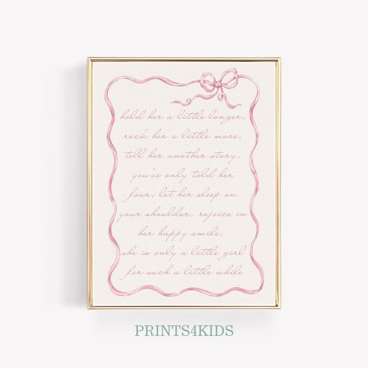 Nursery Poem Wall Art, Nursery Quote Poster, Pink Bow Girl Room Wall ...