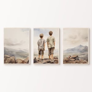 3er Set Druckbare Brüder, Jungenzimmer Berg Abenteuer Dekor, Kleinkind Zimmer Poster, Kinder im Freien 3 Stück große Wandkunst