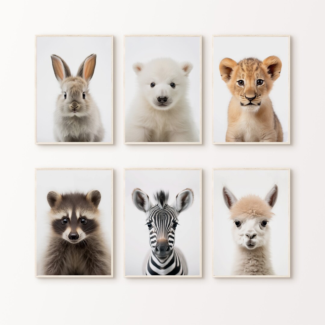 Baby Animals Nursery 6 Pieces Wall Art, Printable Cute Animals Set of 6 ...