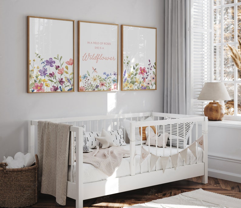Set of 3 Wildflowers Nursery Prints, Floral Girl Nursery Decor, Boho ...