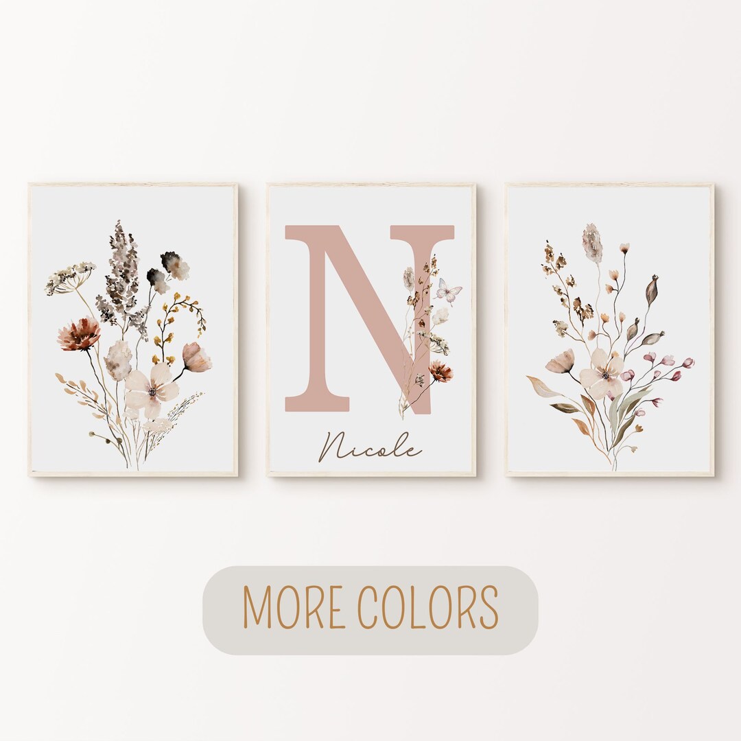 Wildflower Set of 3 Nursery Prints, Printable Custom Floral Room Wall ...