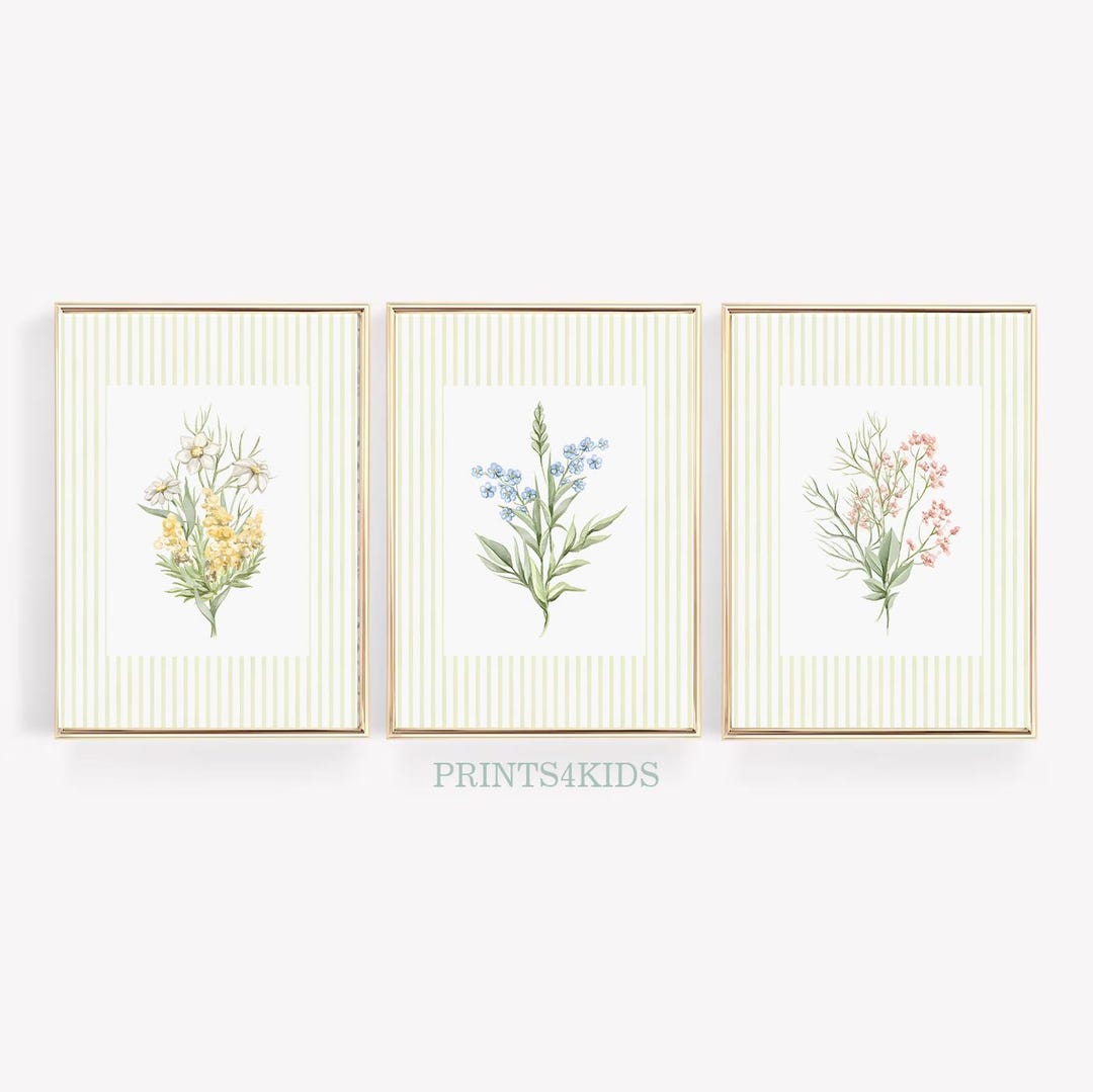 Neutral Wildflower Nursery Set of 3 Prints, Baby Room Decor, Floral ...