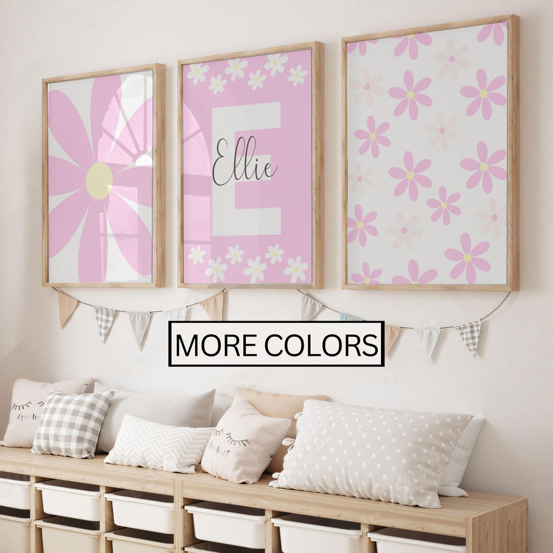 Nursery Daisy Wall Art, Set of 3 Personalized Name Sign Prints ...
