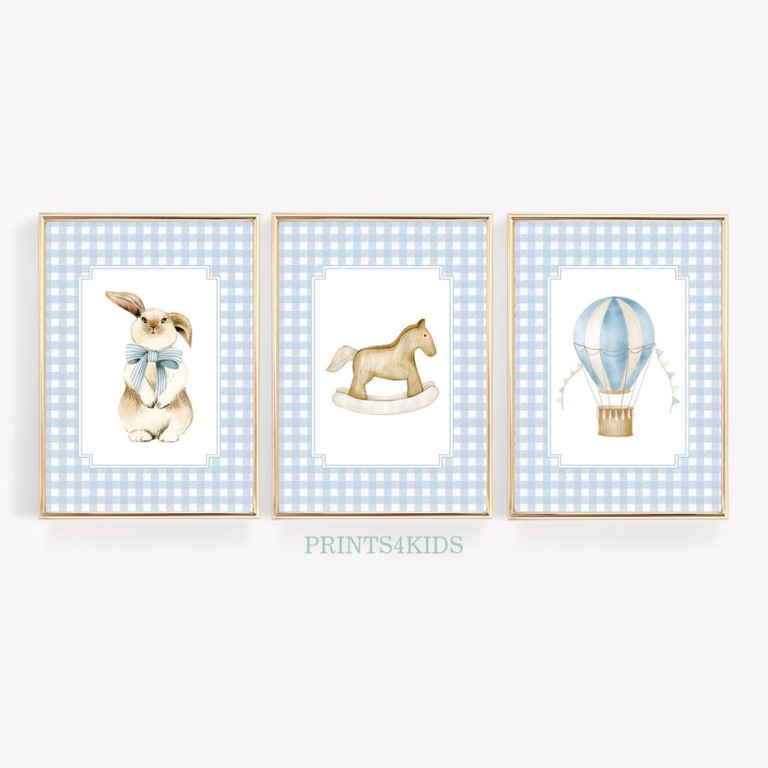 Vintage Nursery Set of 3 Prints, Bunny Nursery Wall Art, Antique Baby ...