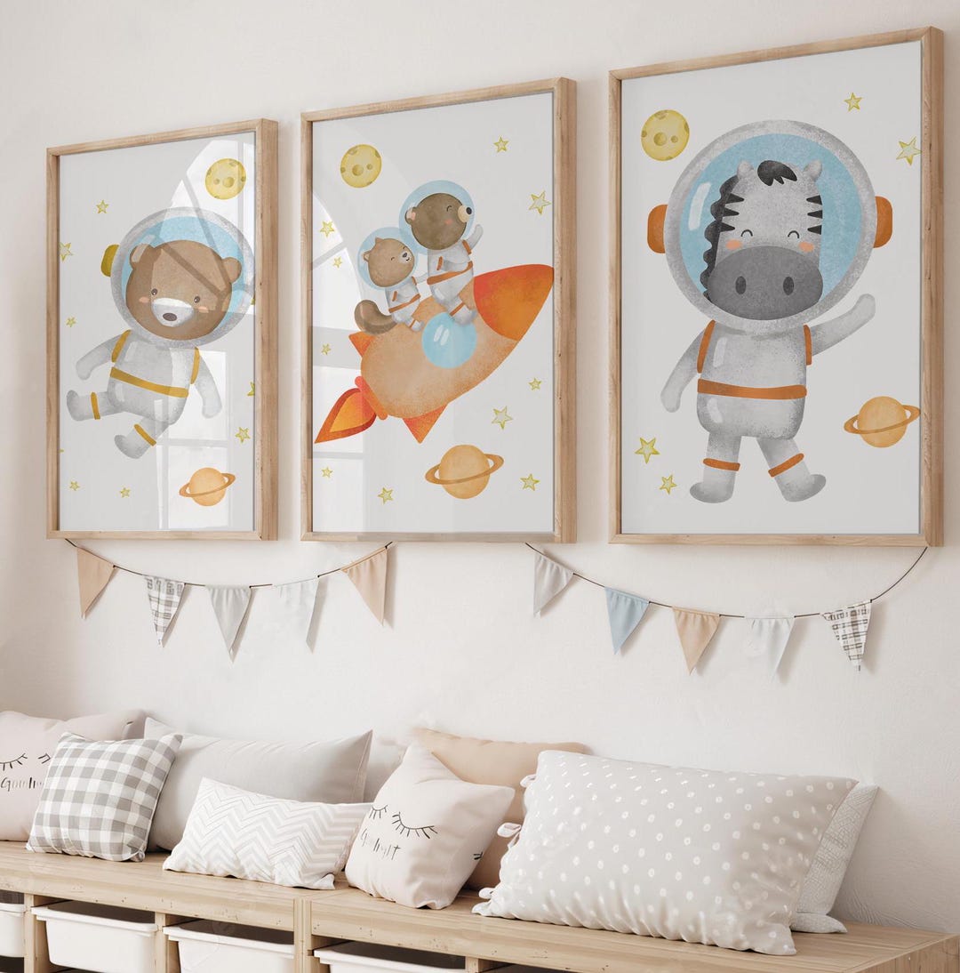 Space Nursery Set of 3 Prints, Printable Watercolor Animal Astronaut ...