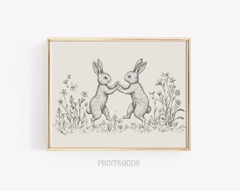 Rabbit Nursery Print, Antique Baby Room Wall Art, Vintage Printable Neutral Kids Room Decor (Digital Download)