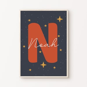 Láminas personalizadas para habitación infantil, arte imprimible para habitación de niño espacial, póster infantil del espacio exterior, arte digital descargable con nombre personalizado