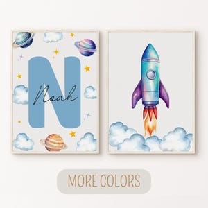 Astronaut Nursery Art, Outer Space Kids Set of 2 Prints, Personalized Boy Room Printable Wall Art,  Custom Name Astronaut Planet Art