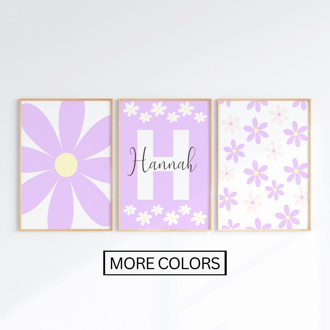 Nursery Daisy Wall Art, Set of 3 Personalized Name Sign Prints ...