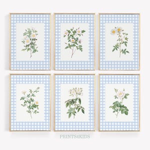 Wildflower Nursery Print Set, Blue Tones Baby Room Decor, Vintage Floral Nursery Wall Art, Watercolor Botanical Wall Art