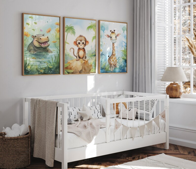 Cute Safari Animal Set of 3 Prints for Nursery, Printable Baby Animal 3 ...