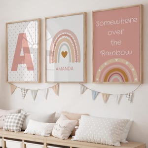 Set di 3 stampe per cameretta arcobaleno Boho, stampabile, con nome personalizzato per la cameretta delle bambine, stampa digitale di insegne personalizzate, decorazioni per cameretta arcobaleno