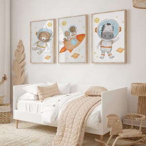 Space Nursery Set of 3 Prints, Printable Watercolor Animal Astronaut ...